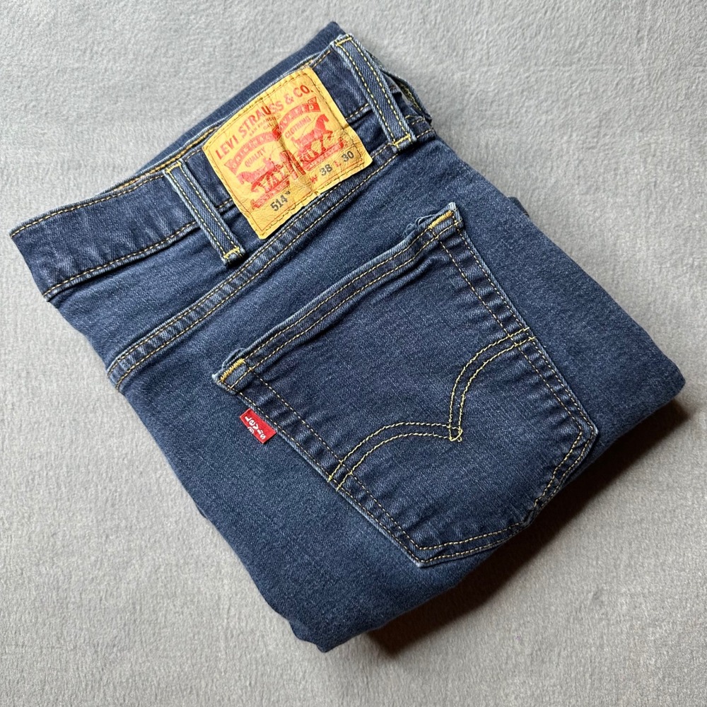 Levis 514 Straight Fit Mens 38x30 Dark Wash‎ Blue Stretch Denim Jeans 00514-1283 - Picture 11 of 13